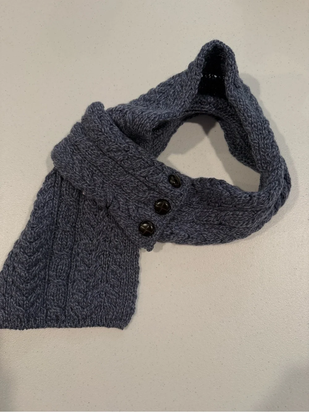 Button-Loop Cable Knit Scarf in Slate Blue
